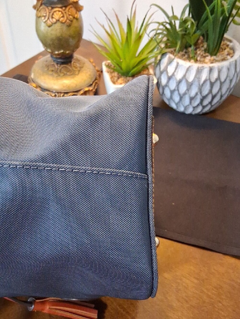 Dooney & Bourke Navy Blue Canvas Crossbody with Brown Leather Trim - Picture 9 of 16